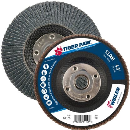 Picture of Weiler® 4-1/2" Tiger Paw Abrasive Flap Disc- Angled- 60Z Part# - 51125