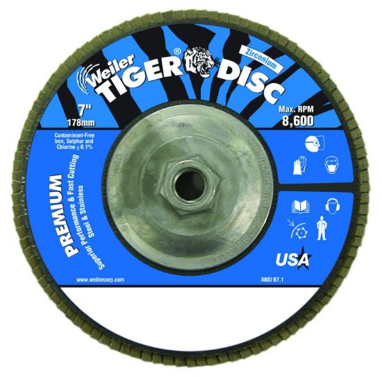 Picture of Weiler® 7" Tiger Dis Abr. Flap Disc 60 Grit 5/8 Part# - 50544