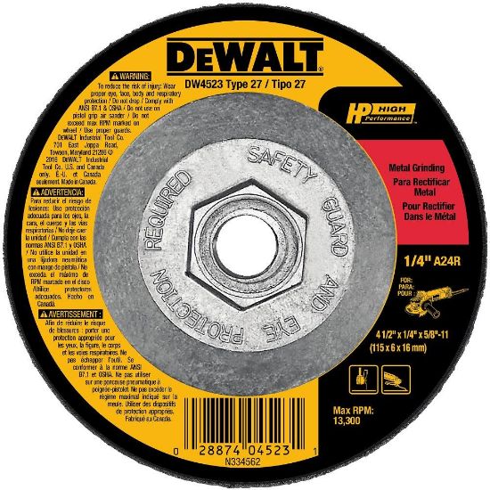 Picture of Dewalt® 4-1/2"X1/4"X5/8-11 Metalgeneral Purpose-Dis Part# - Dw4523