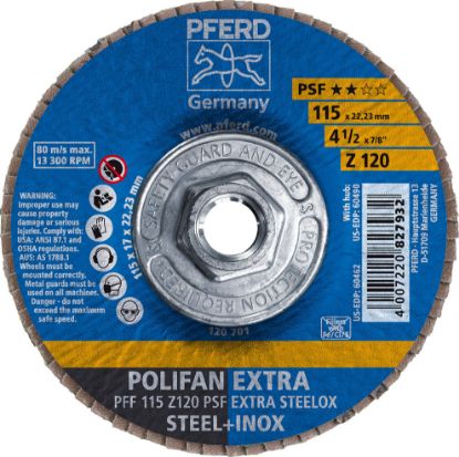 Picture of Pferd 4-1/2" X 5/8-11 Polifanfd Flat Psfextra Zir 120 Part# - 60490