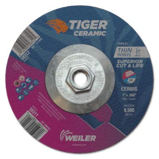 Picture of Weiler® 7 X .060 Tiger Ceramic T27 Cutting Cer60S 5/8-11 Part# - 58312