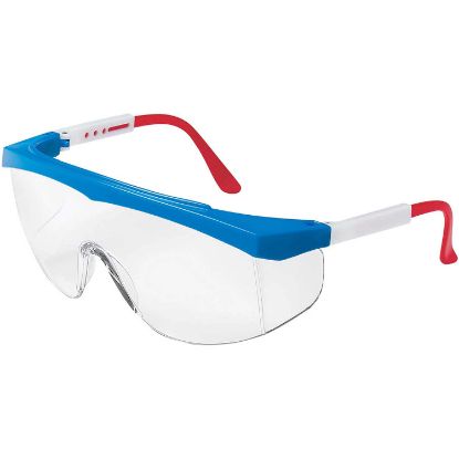 Picture of Mcr Safety Stratos Red/Wht/Blue Frame Clear Lens Part# - Ss130