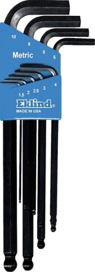 Picture of Eklind Tool 9-Pc Metric Ball-Hex-L-Wrench Key Set Long Se Part# - 13609