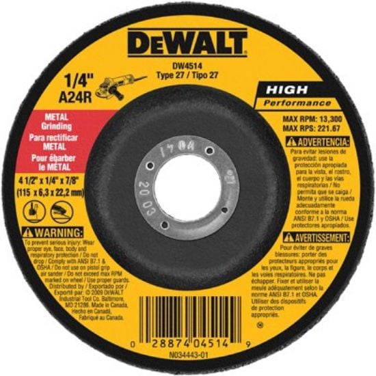 Picture of Dewalt® 4 1/2 X 1/4 X 7/8In Metal Grinding Wheel Part# - Dw4514B5