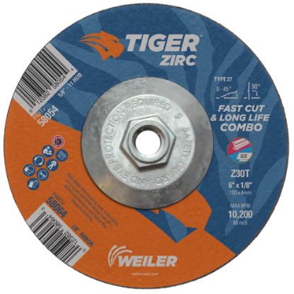 Picture of Weiler® 6 X 1/8 Tiger Zirc Ty27Comb Whl  5/8-11 Ah Part# - 58054