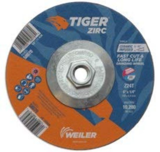 Picture of Weiler® 6 X 1/4 Tiger Zirc T27 Grind Wheel  Z24T  5/8-11 Part# - 58078