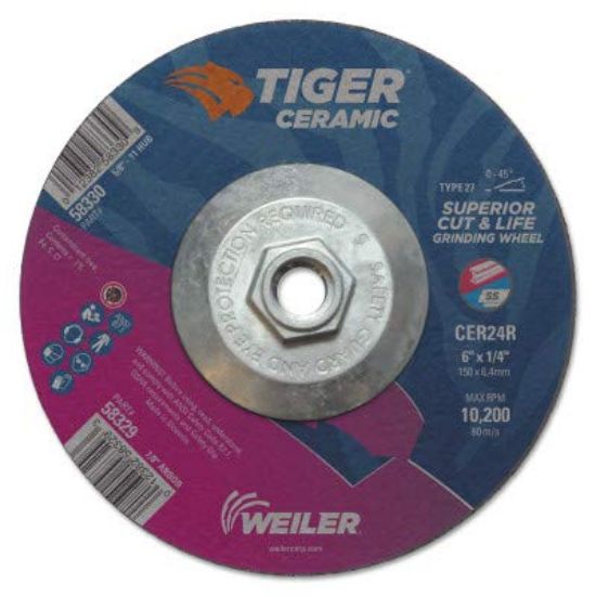 Picture of Weiler® 6 X 1/4 Tiger Ceramic T27 Grinding Cer24R 5/8-11 Part# - 58330