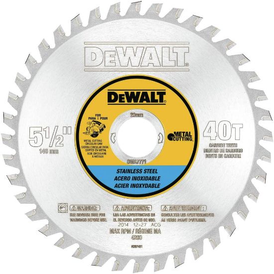 Picture of Dewalt® 5-1/2In 40T Sstl Mtl Cut20Mm Arbor Part# - Dwa7771