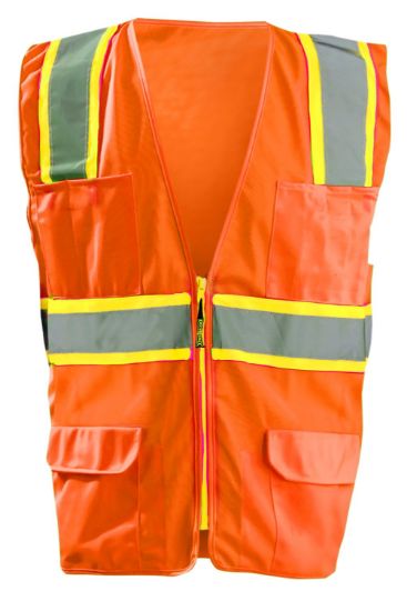 Picture of Occunomix Class 2 Solid Vest  2-Tone Tape  Zipper  Or  S Part# - Lux-Atrans-Os