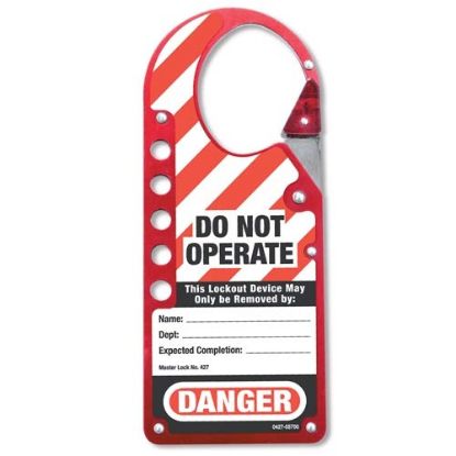 Picture of Master Lock® 7"X2-7/8" Labelled Safety Lockout Hasp Red Part# - 427