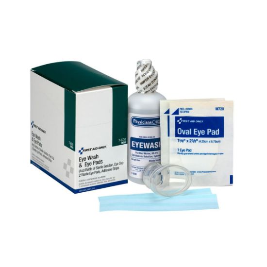 Picture of First Aid Only® 1 Eyewash 4 Oz Sterile Eye Cup 2 Eye Pads Strips Part# - 7-600