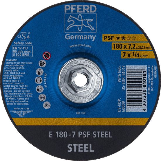 Picture of Pferd 7" X 1/4" Grinding Wheel  5/8-11 Thd. Type 27 Part# - 60017