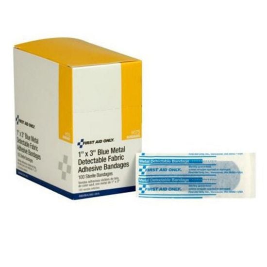 Picture of First Aid Only® Blue Metal Detectable 1"X3" Fabric Bandages  100 Part# - H175-001