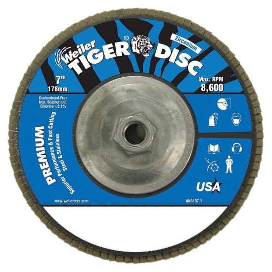 Picture of Weiler® 7" Tiger Abrasive Flap Disc 80-Grit 5/8 Part# - 50545