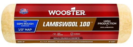 Picture of Wooster 9" Lambswool 100 1/2" Nap Roller Cover Part# - 00R2910090