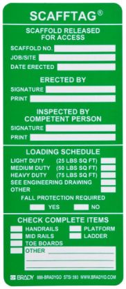 Picture of Brady® Scafftag Std Inserts 3 1/4X7 5/8 Green Part# - 104113