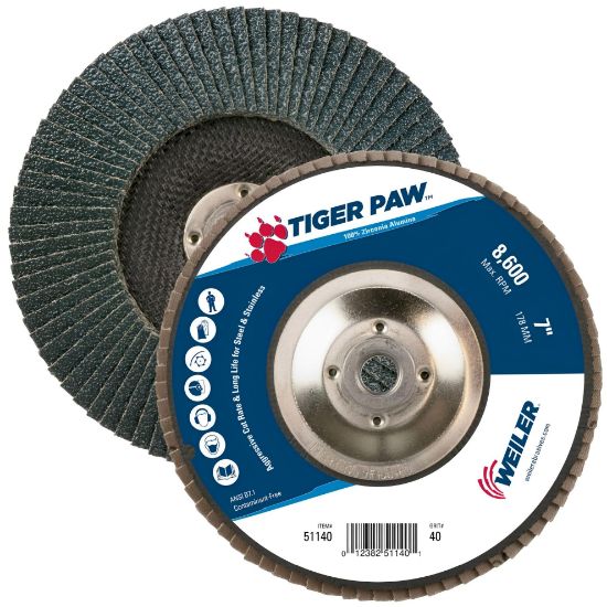 Picture of Weiler® 7" Tiger Paw Abrasive Flap Disc- Flat-40Z- 5/8" Part# - 51140