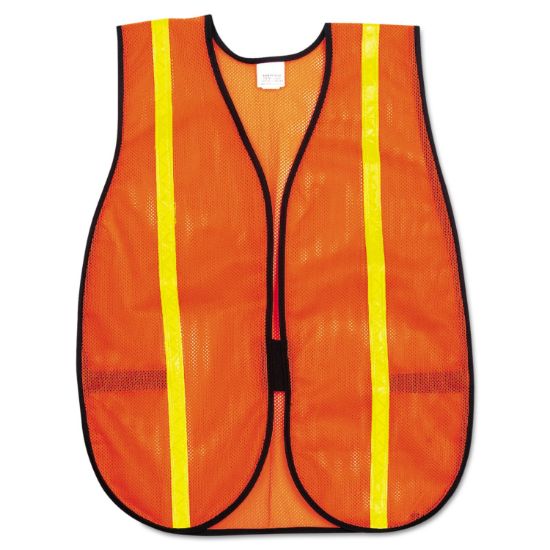 Picture of Mcr Safety Polyester Mesh Safety Vest Orange 3/4"Lime Strip Part# - V211R