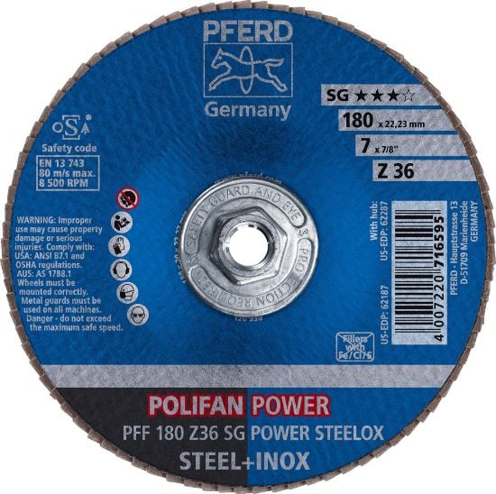 Picture of Pferd 7" X 5/8-11 Polifan Fd Flat Sg Zirc 36G Part# - 62287