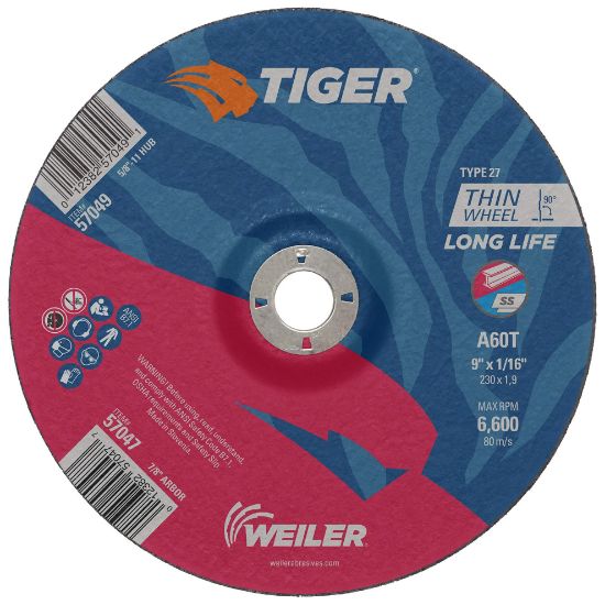 Picture of Weiler® 9 X 1/16 Tiger T27 Cutting Wheel  A60T  7/8 Ah Part# - 57047