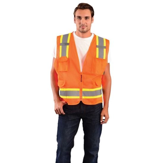 Picture of Occunomix Class 2 Mesh Vest  2 Tone  Zip Close  Sm  Or Part# - Eco-Atrnsm-Os