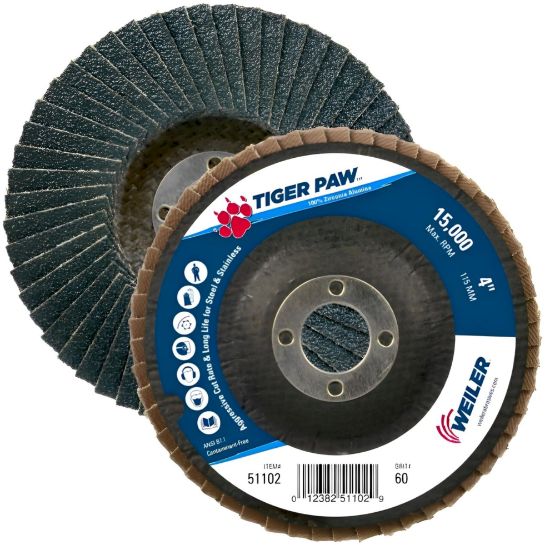 Picture of Weiler® 4" Tiger Paw Abrasive Flap Disc- Flat- - 60Z- 5/ Part# - 51102