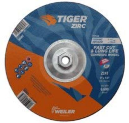 Picture of Weiler® 9 X 1/4 Tiger Zirc T28 Grind Wheel  Z24T  5/8-11 Part# - 58082