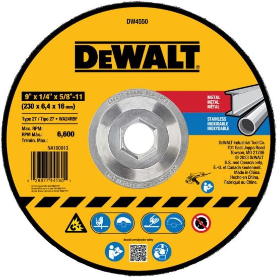 Picture of Dewalt® 9" X 1/4" X 5/8"-11 Hp Fast Metal Grinding Wheel Part# - Dw4550