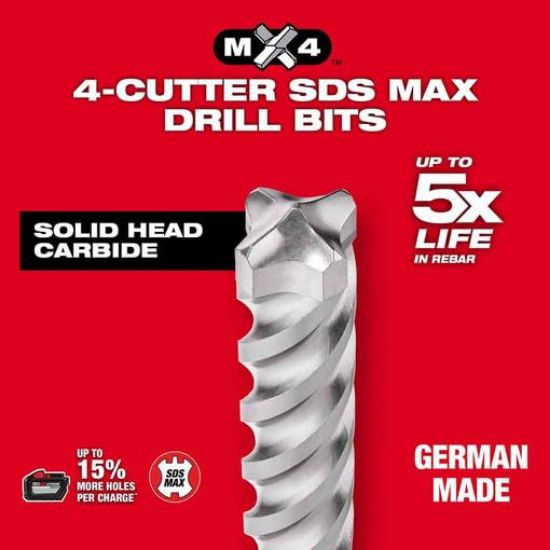 Picture of Milwaukee® Tool Sds Max 4Ct Mx4 1-1/8" X24" X 29" Part# - 48-20-3969