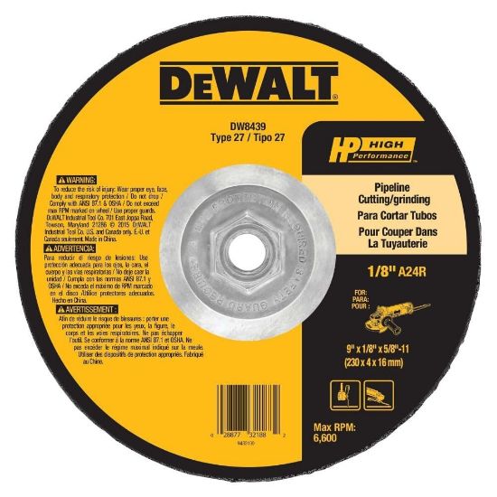 Picture of Dewalt® 9"X5/8"X5/8"-11 Pipeliner Cutting/Grinding Wheel Part# - Dw8439