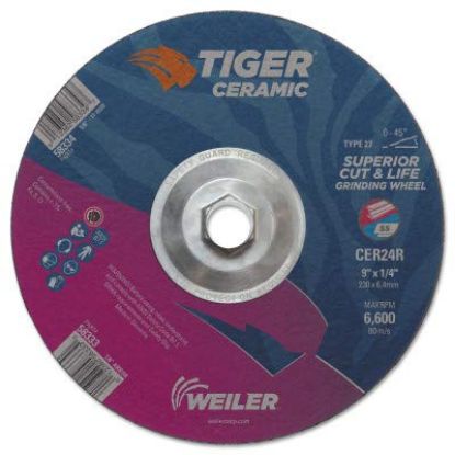 Picture of Weiler® 9 X 1/4 Tiger Ceramic T27 Grinding Cer24R 5/8-11 Part# - 58334