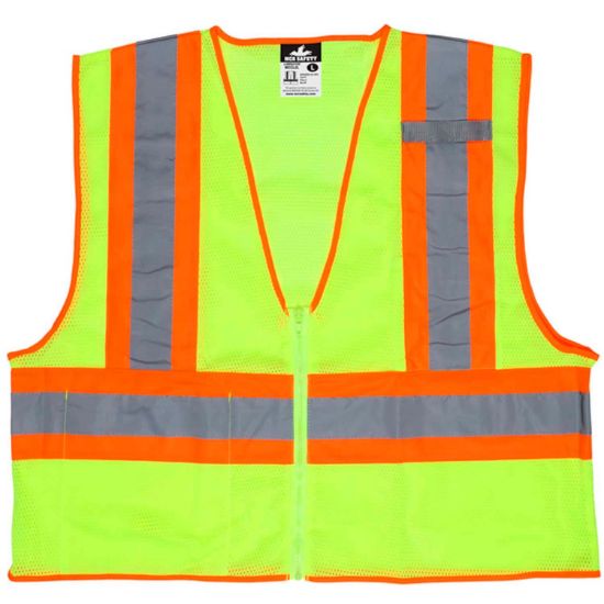 Picture of Mcr Safety Fluorescent Lime Safetyvest W/ Orng/Sil Stripes Part# - Wccl2Ll