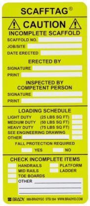 Picture of Brady® Scafftag Std Inserts 3 1/4X7 5/8 Yellow Part# - 104114