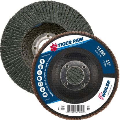 Picture of Weiler® 4-1/2" Tiger Paw Abrasive Flap Disc- Flat- - 80Z Part# - 51110