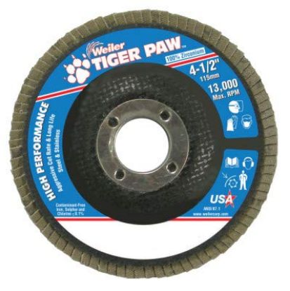 Picture of Weiler® 4-1/2" Tiger Paw Abrasive Flap Disc- Angled- 60Z Part# - 51120