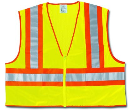 Picture of Mcr Safety Fluorescent Lime Safetyvest W/ Orng/Sil Stripes Part# - Wccl2Lm