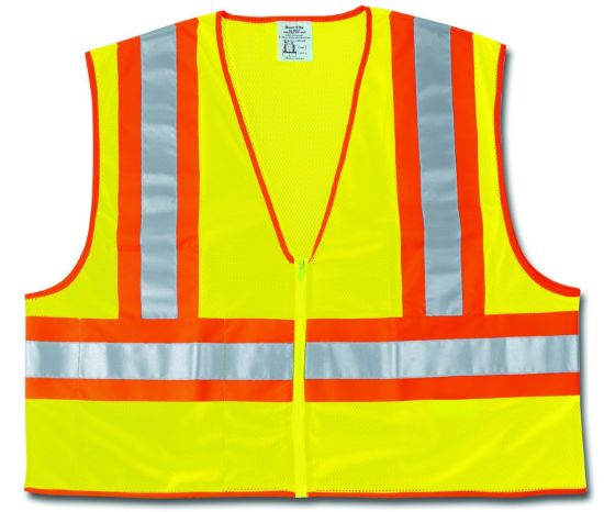 Picture of Mcr Safety Fluorescent Lime Safetyvest W/ Orng/Sil Stripes Part# - Wccl2Lx3