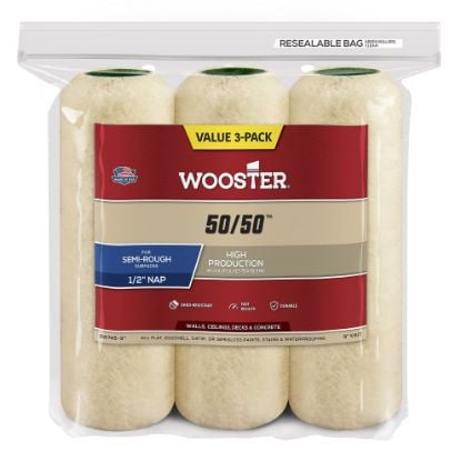 Picture of Wooster 9" 50/50 1/2" Nap 3-Pk Roller Cover Part# - 0Rr7450090