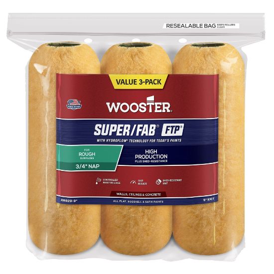 Picture of Wooster 9" Super/Fab Ftp 3/4" Nap 3-Pk Roller Covers Part# - 0Rr9290090