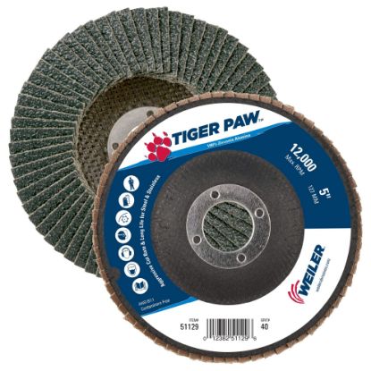 Picture of Weiler® 5" Tiger Paw Abrasive Flap Disc- Flat- 40Z- Part# - 51129