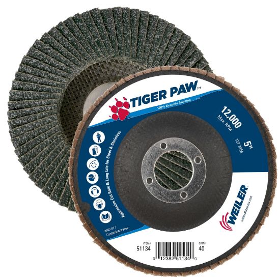 Picture of Weiler® 5" Tiger Paw Abrasive Flap Disc- Angled- 40Z- 7/ Part# - 51134