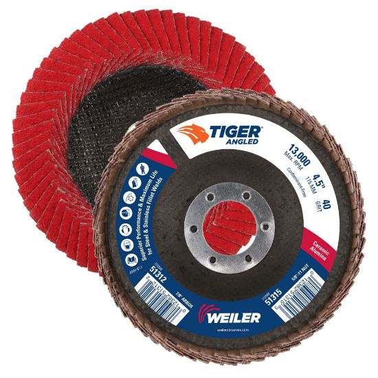 Picture of Weiler® 4-1/2" Tiger Angled Flapdisc  40C  7/8" A.H. Part# - 51312