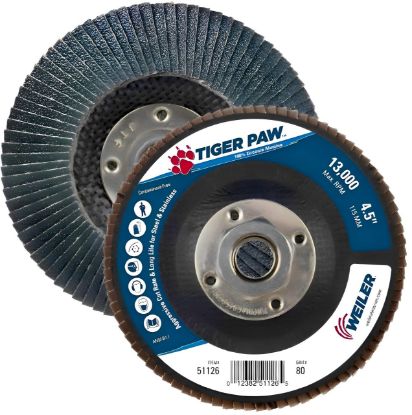 Picture of Weiler® 4-1/2" Tiger Paw Abrasive Flap Disc- Angled- 80Z Part# - 51126