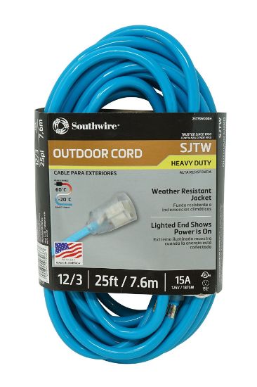 Picture of Southwire 12/3 25' Sjtw Extensioncord  Blue  Lighted End Part# - 2577Sw000H