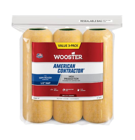 Picture of Wooster 9" American Contractor 1/2" Nap 3-Pk Roller Cvr Part# - 00R5690090