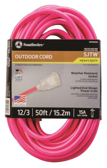 Picture of Southwire 12/3 50' Sjtw Extensioncord  Pink  Lighted End Part# - 2578Sw000A