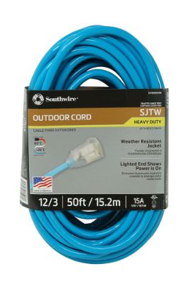 Picture of Southwire 12/3 50' Sjtw Extensioncord  Blue  Lighted End Part# - 2578Sw000H