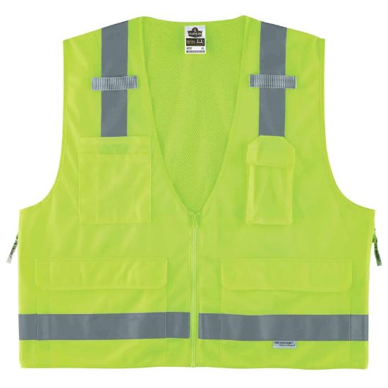 Picture of Ergodyne Lime Surveyor Vest Solid/Mesh Zip Part# - 21427