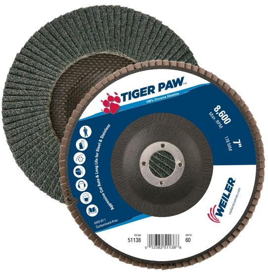 Picture of Weiler® 7" Tiger Paw Abrasive Flap Disc- Flat-60Z- 7/8" Part# - 51138