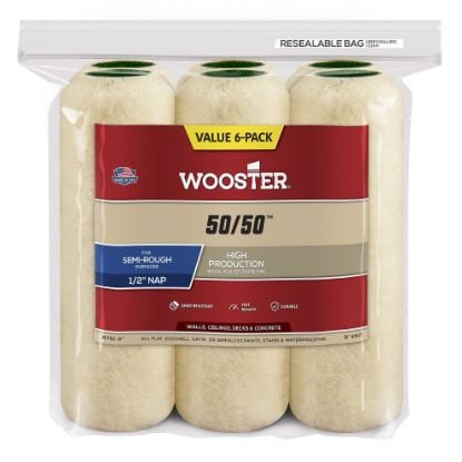 Picture of Wooster 9" 50/50 1/2" 6-Pk Roller Covers Part# - 00R7510090